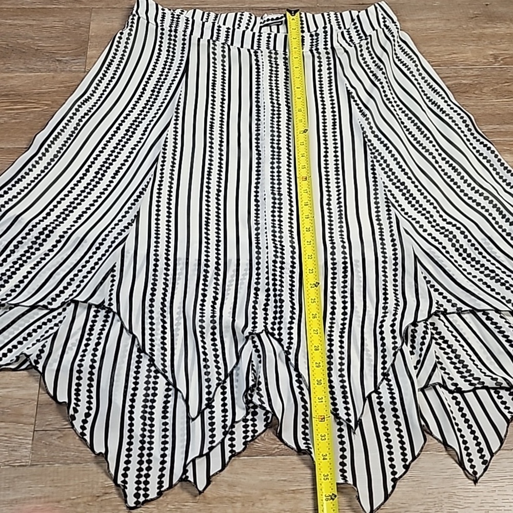 Chico's Black & White Dotted Stripe Chiffon Handkerchief Hem Midi Maxi Skirt - Picture 15 of 16